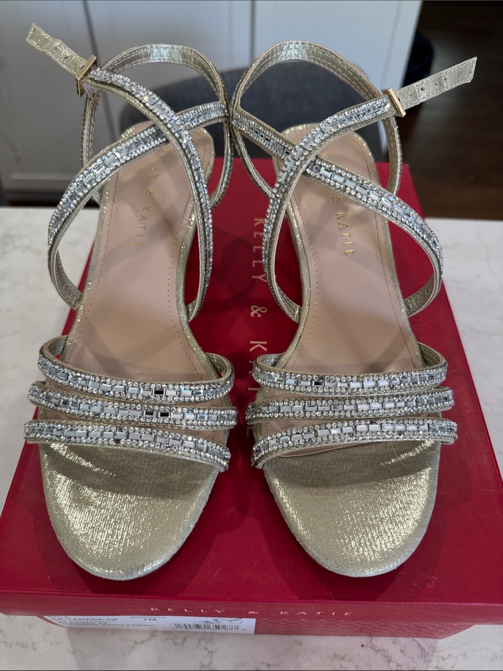 Kelly & Katie Metallic Gold Crystal Strappy Heels
